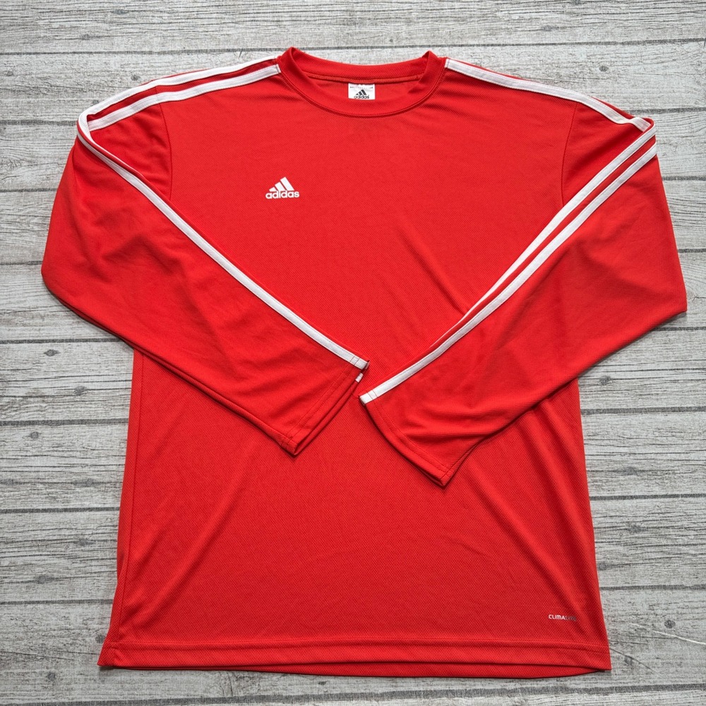 Adidas Jersey Men's Large Red Climalite 3-Stripe Long Sleeve Activewear Canada